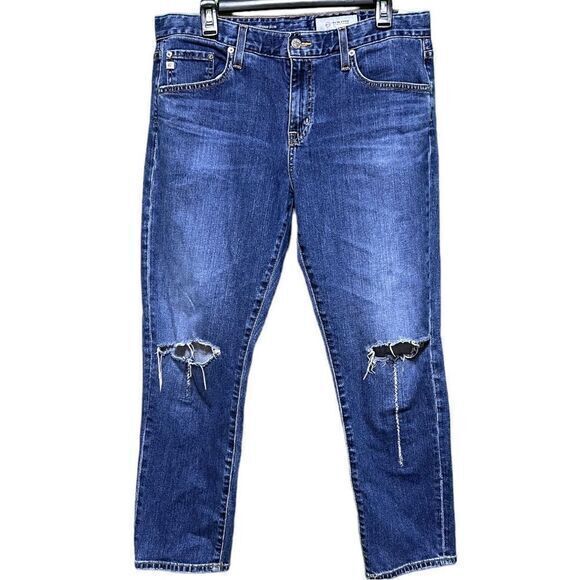 AG Adriano Goldschmied The Ex-Boyfriend Slim Jeans Ripped Knees Blue‎ Size 31R - Picture 1 of 9